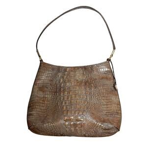 Brahmin Noelle Shoulder Bag in Bark Melbourne Croc Embossed Leather w/ Dust Bag